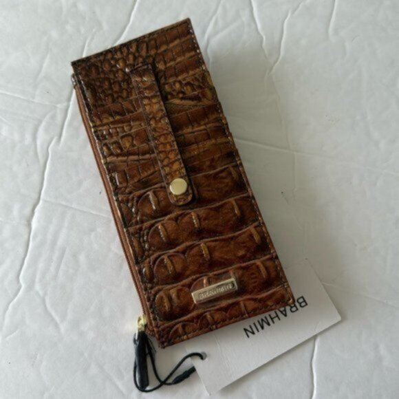 Brahmin Card Case Mystical Ombre Melbourne Wallet Croc-Embossed Leather Brown - Picture 3 of 7